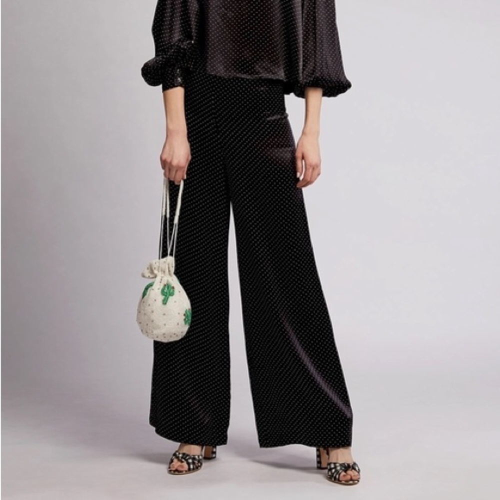 New Ganni Cameron Dotted Satin Wide-leg Pants Size 38